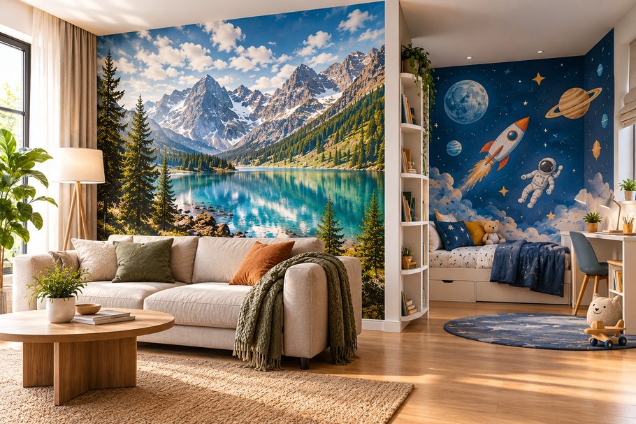 Фотообои в интерьере гостиной и детской комнаты